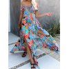 Vacation Dress Shirred Dress Floral Colorful Print Crossover Off the Shoulder Slit High Waisted A Line Maxi Dress - multicolor XXL