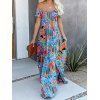 Maxi Robe Ligne A Fendue Fleurie Croisée Colorée à Taille Haute à Volants de Vacances - multicolor L