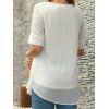 Ethnic Blouse Swiss Dots Stripe Sheer Sleeve Blouse Hollow Out Crochet Lace Notched Top - WHITE L