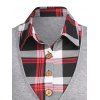 Casual Faux Twinset T Shirt Plaid Print Button Skirted Turn Down Collar Long Sleeve Tee - GRAY XXXL