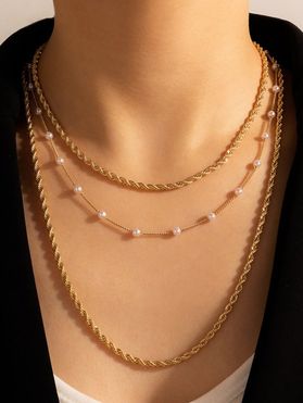 Layered Necklace Faux Pearl Solid Color Alloy Vacation Necklace