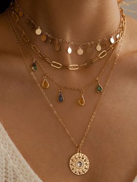 Layered Necklace Bohemian Necklace Geometric Droplet Charms Trendy Necklace