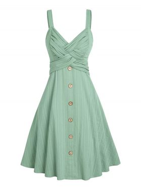 Crisscross A Line Mini Casual Dress Plain Color Mock Buttons High Waist Summer Dress