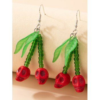 

Halloween Skull Beaded Leaf Hook Drop Earrings, Multicolor
