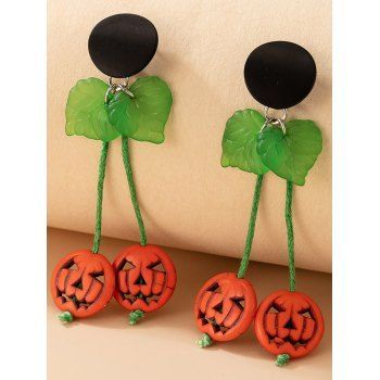 Fashion Women Halloween Hollow Out Cartoon Pumpkin Leaf Hanging Earrings Jewelry Online Multicolor
