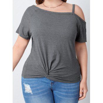 

Plus Size T Shirt Heather T Shirt Twisted Skew Neck Raglan Sleeve Summer Casual Tee, Dark gray