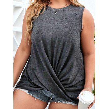 

Plus Size Tank Top Front Crossover Tank Top Round Neck Casual Curve Tank Top, Dark gray