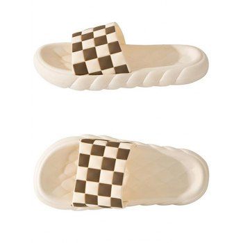 

Checkerboard Print Anti-slip Indoor Outdoor Beach Platform Slippers, White