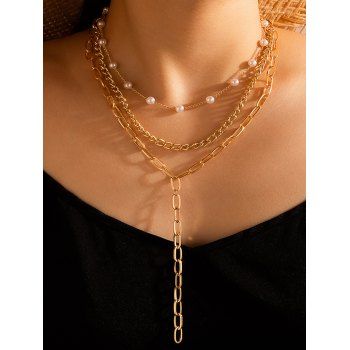 

Vacation Necklace Faux Pearl Chain Trendy Layered Necklace, Golden