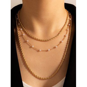 

Layered Necklace Faux Pearl Solid Color Alloy Vacation Necklace, Golden