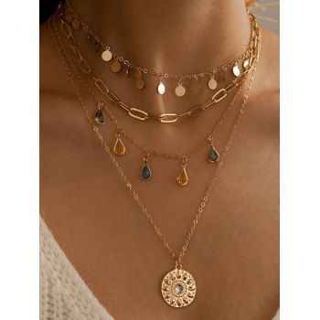 

Layered Necklace Bohemian Necklace Geometric Droplet Charms Trendy Necklace, Golden