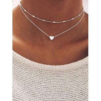 Fashion Women Solid Color Heart Layered Necklace Jewelry Online Silver