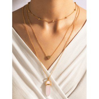 

Vacation Necklace Heart Faux Crystal Pendant Layered Necklace, Golden