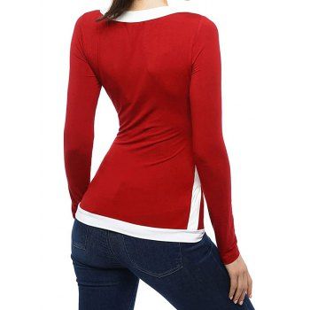 Casual T Shirt Colorblock T Shirt Surplice Plunging Neck Long Sleeve Tee