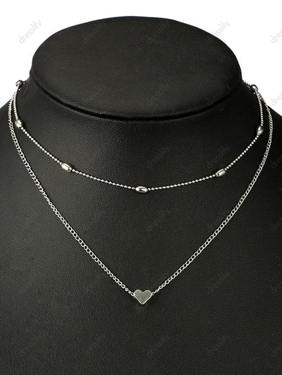 Collier Superposé Cœur en Couleur Unie - Argent 