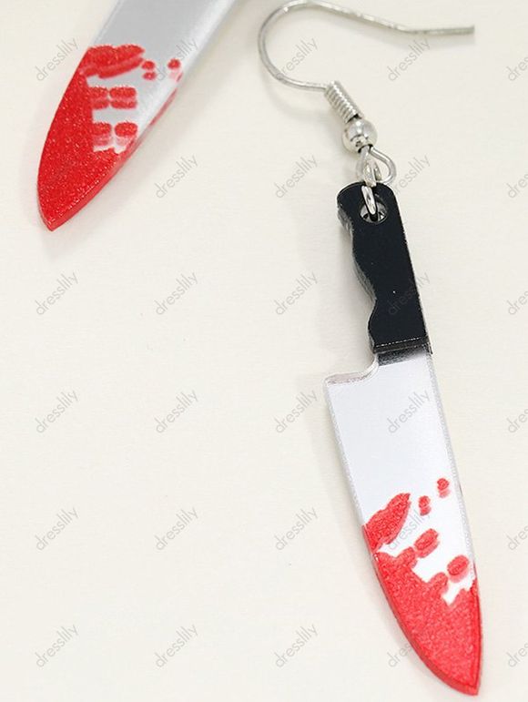 Boucles D'Oreilles Pendantes Crochets Motif Couteau et Sang pour Halloween - multicolor 