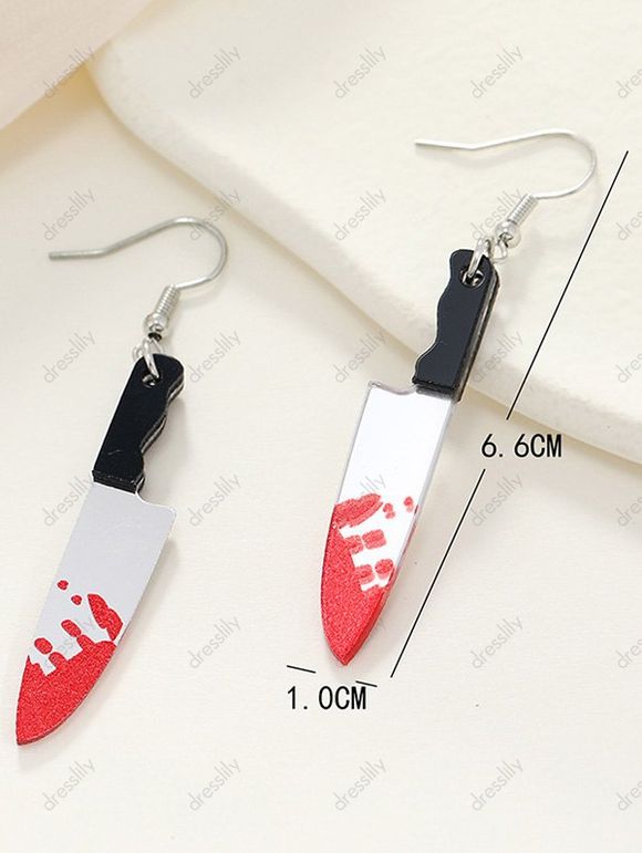 Boucles D'Oreilles Pendantes Crochets Motif Couteau et Sang pour Halloween - multicolor 