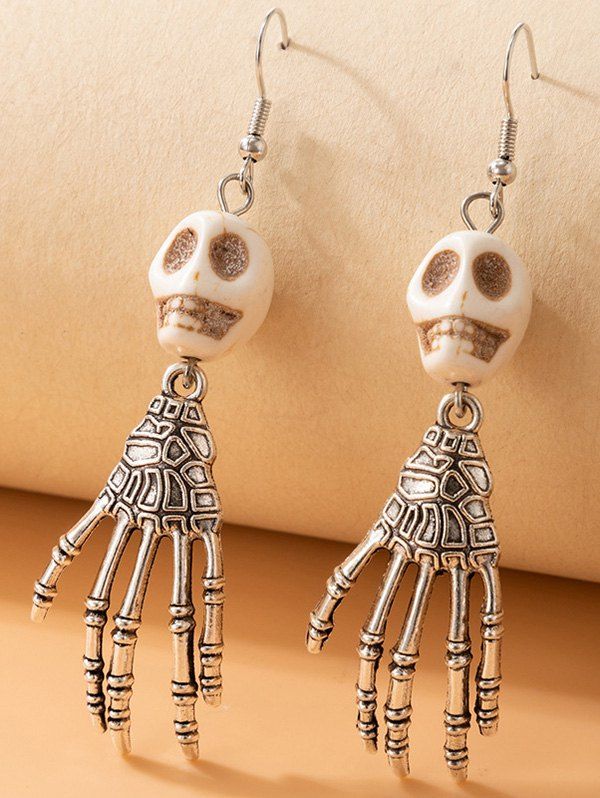 Boucles D'Oreilles Pendantes D'Halloween Au Crochet Crâne en Forme de Squelette - multicolor 