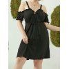 Plus Size Dress Cold Shoulder Ruffled Puff Sleeve Mini Dress Bowknot Plunge Empire Waist A Line Dress - BLACK 2XL