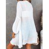 See Thru Vacation Shirt Lantern Sleeve Pure Color Button Up Long Shirt - WHITE ONE SIZE