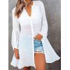 See Thru Vacation Shirt Lantern Sleeve Pure Color Button Up Long Shirt - WHITE ONE SIZE