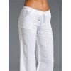 Pantalon Long Décontracté Jambe Large en Couleur Unie Taille à Cordon avec Poches - Blanc XL