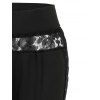 Legging Décontracté Long Moulant en Dentelle Insérée à Taille Haute - Noir 2XL