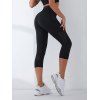 Sports Capri Leggings Solid Color Elastic High Waisted Hollow Out Pockets Skinny Casual Leggings - BLACK XL