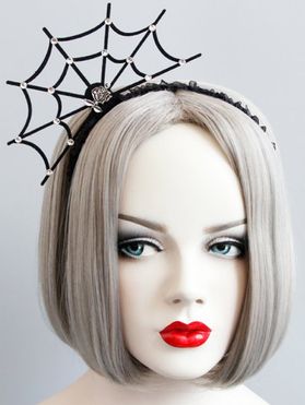 Bandeau de Cheveux D'Halloween Rose et Toile D'Araignée en Maille avec Strass