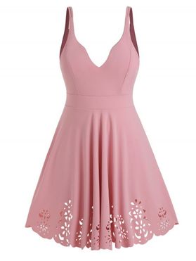 Plus Size & Curve Dress Solid Color Dress Laser Cut Out Plunge A Line Mini Casual Dress