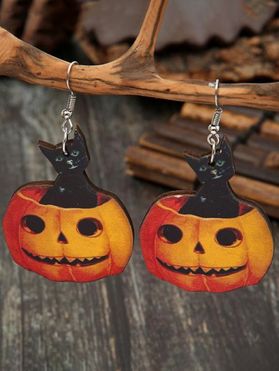 Halloween Pumpkin Black Cat Cute Hook Drop Earrings