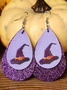 Halloween Drop Earrings Shiny Layered Droplet-shaped Witch Hat Pattern Gothic Earrings