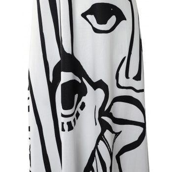 Contrast Abstract Face Print Maxi Dress Adjustable Shoulder Strap Tank Dress V Neck Casual Long Dress