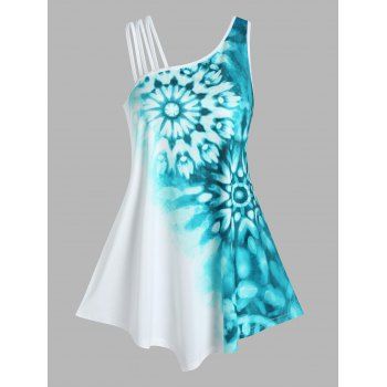 

Colorblock Tank Top Floral Tie Dye Tank Top Skew Neck Long Summer Casual Top, White