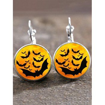

Halloween Bats Pattern Round Shape Vintage Drop Earrings, Multicolor