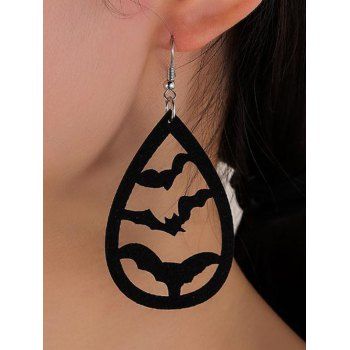 Droplet Shaped Drop Earrings Bat Pattern Halloween Gothic Earrings