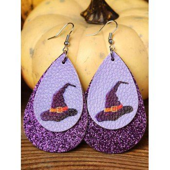 

Halloween Drop Earrings Shiny Layered Droplet-shaped Witch Hat Pattern Gothic Earrings, Purple