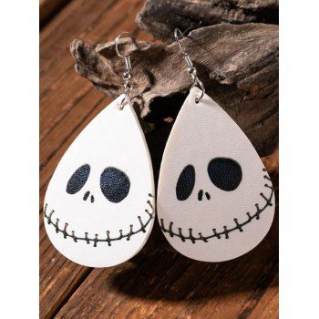 Fashion Women Gothic Droplet-shaped Skull Pattern Halloween PU Drop Earrings Jewelry Online White