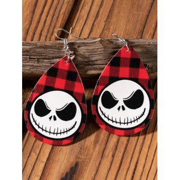

Halloween Earrings Gothic Droplet-shaped Skull Plaid Print Retro Drop Earrings, Multicolor