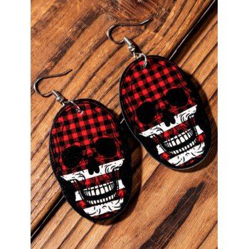 

Halloween Plaid Skull Pattern PU Hook Drop Earrings, Multicolor