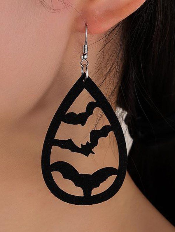Boucles D'Oreilles Pendantes en Forme de Chauve-Souris D'Halloween Style Gothique - Noir 