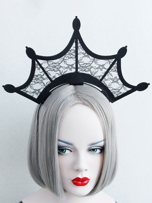 Halloween Hairband Crown Flower Lace Hollow Out Cosplay Gothic Hairband - BLACK 