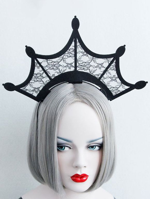 Bandeau D'Halloween Gothique Couronne en Dentelle Fleur Evidé - Noir 