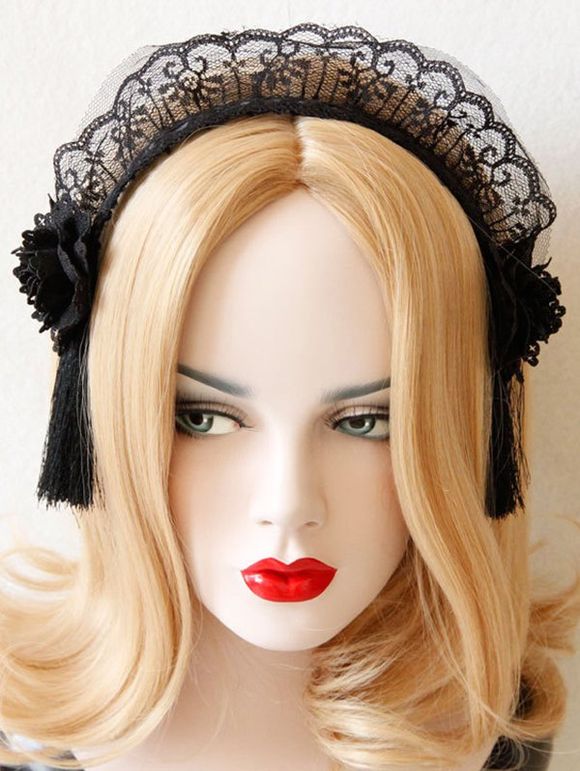 Bandeau en Dentelle Gothique D'Halloween Rose à Frange - Noir 