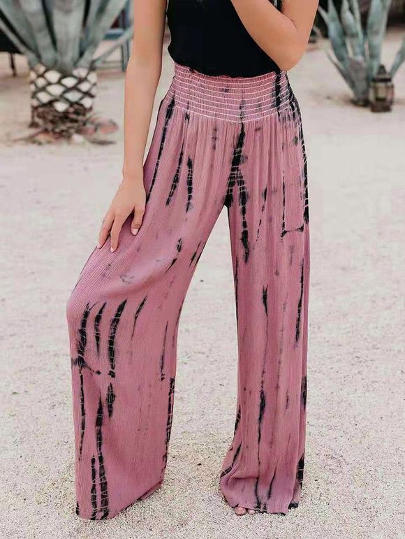 Pantalon Évasé à Imprimé à Taille Haute à Jambes Larges - Rose clair XL