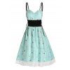 Floral Lace Overlay Cocktail Party Dress lace-up Dual Straps Mini Dress Sweetheart Neck A Line Dress - LIGHT GREEN 2XL