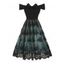 Flower Lace Overlay Party Dress Off The Shoulder Mini Dress Bowknot A Line Dress - GREEN L