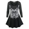 T-shirt D'Halloween à Imprimé Crâne Aile en O de Grande Taille - Noir 4X