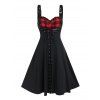 Gothic Dress Plaid Pattern Heart Shape Mini Dress Grommet Lace Up A Line Dress