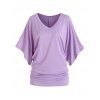 T-shirt Décontracté Ample Manches Chauve-souris en Couleur Unie à Col V - Violet clair XL